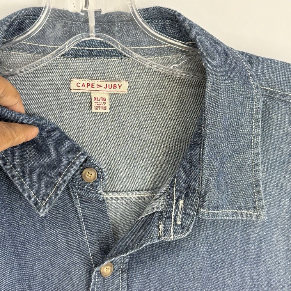 Men's Shirt XL Blue Denim Long Sleeve Button Up Pockets Classic Cotton Cape Juby - Picture 7 of 16